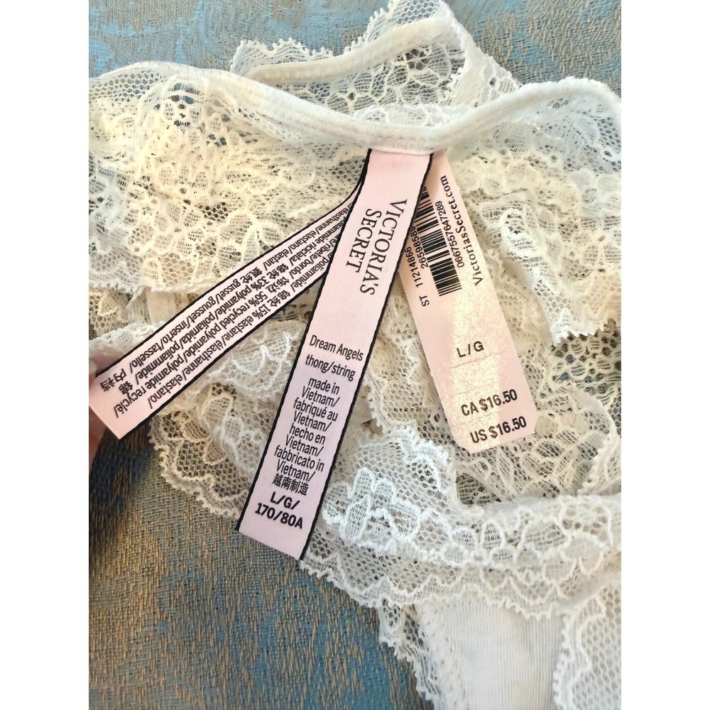 Victoria's Secret Dream Angels Lace Thong Ivory White Floral String Panty Large - Picture 3 of 4